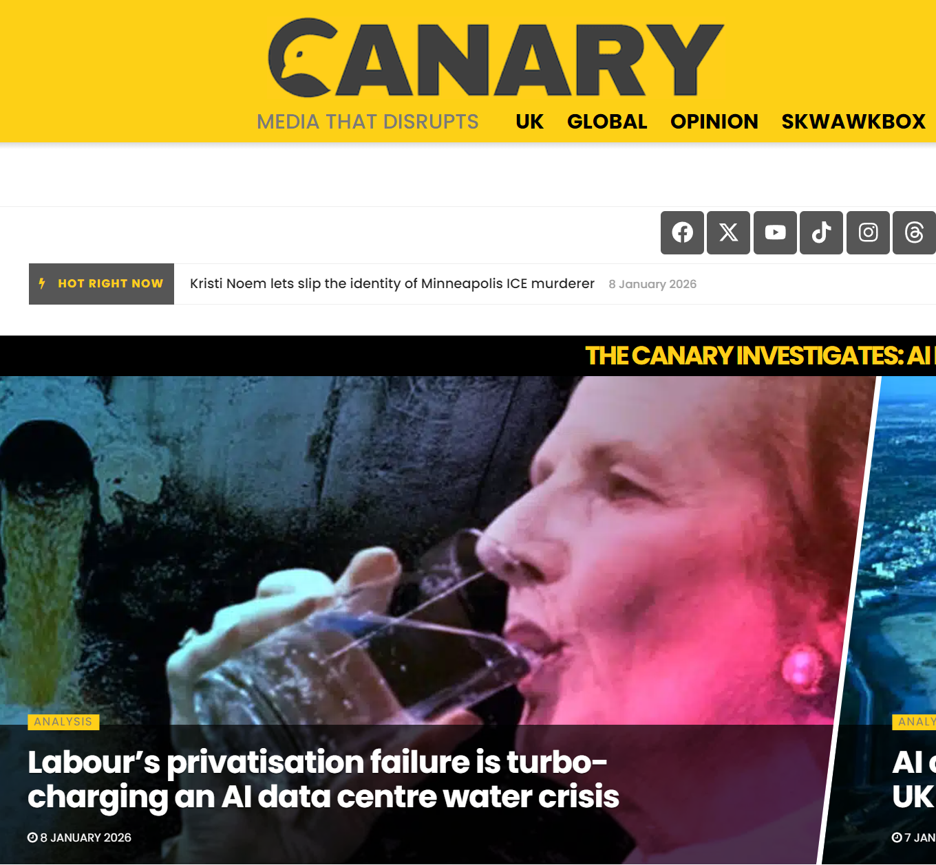 Screenshot of The Canary's splash page